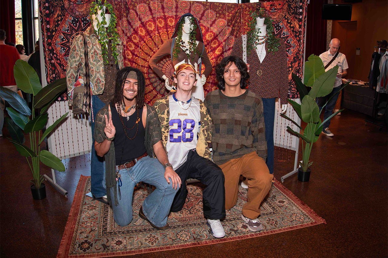 Playing off the theme “Eclectic Spirit,” fashion students Nicholas Potts, Dennis Rafter and London Mitchell designed the center display at the pop-up shop on Nov. 18.