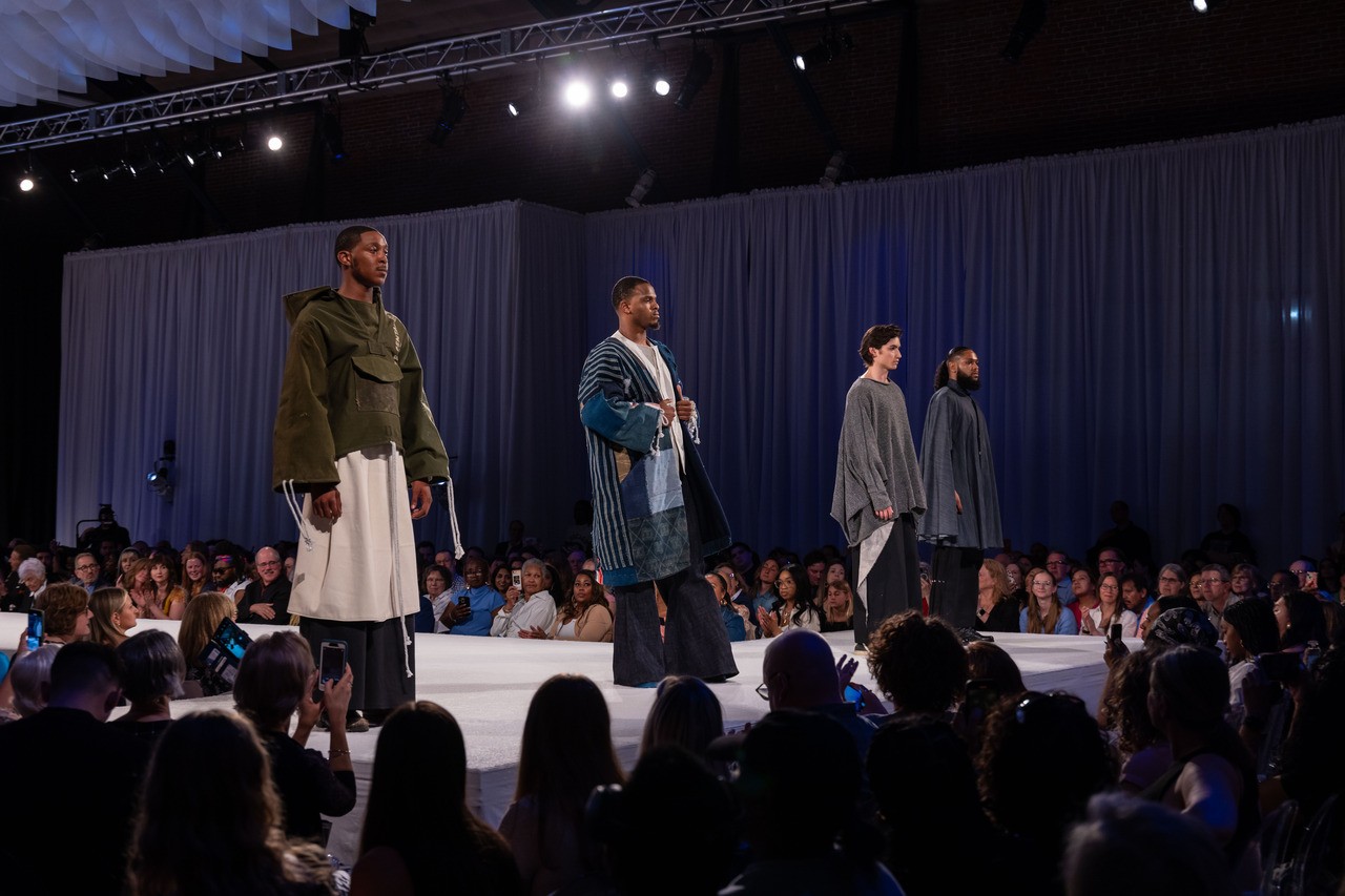 Jayson Streets earned the Allen Sirkin Award for Excellence in Design Innovation. The off-season beach, crows and craftmanship of vintage garments inspired his men’s fall/winter collection done in collaboration with textile student Olivia Connor.