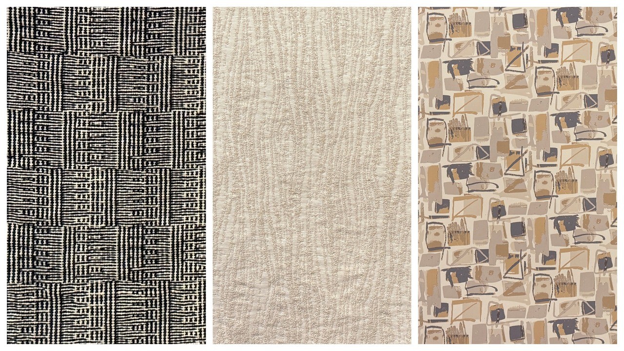 The work of Jefferson textile design students (l-r) Olivia Connor, Skylar Strouss and Ryan Egan earned first place in the dobby, jacquard and print categories, respectively.