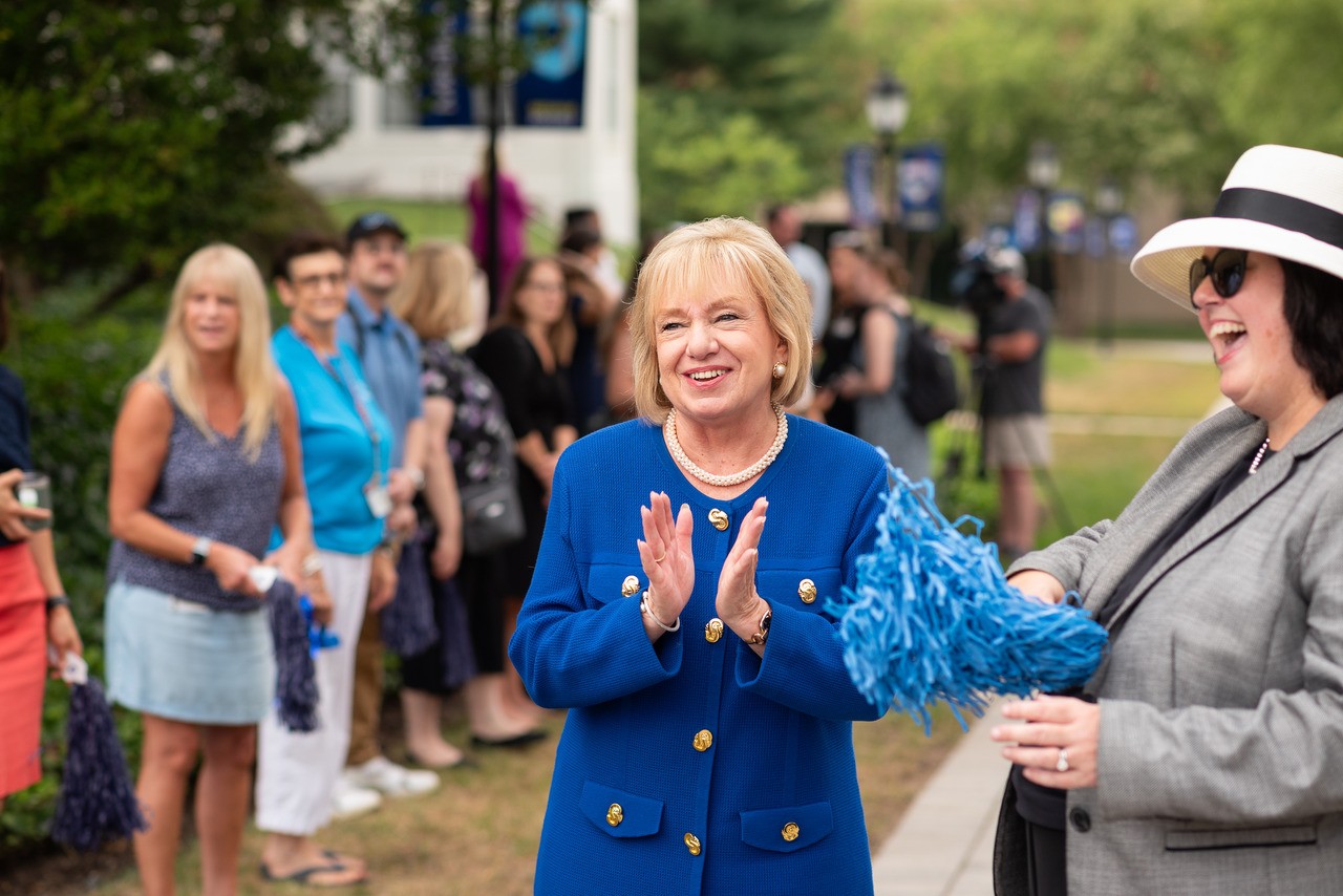 University President Dr. Susan Aldridge cheered on the new class as they headed into the Gallagher Center for Convocation.