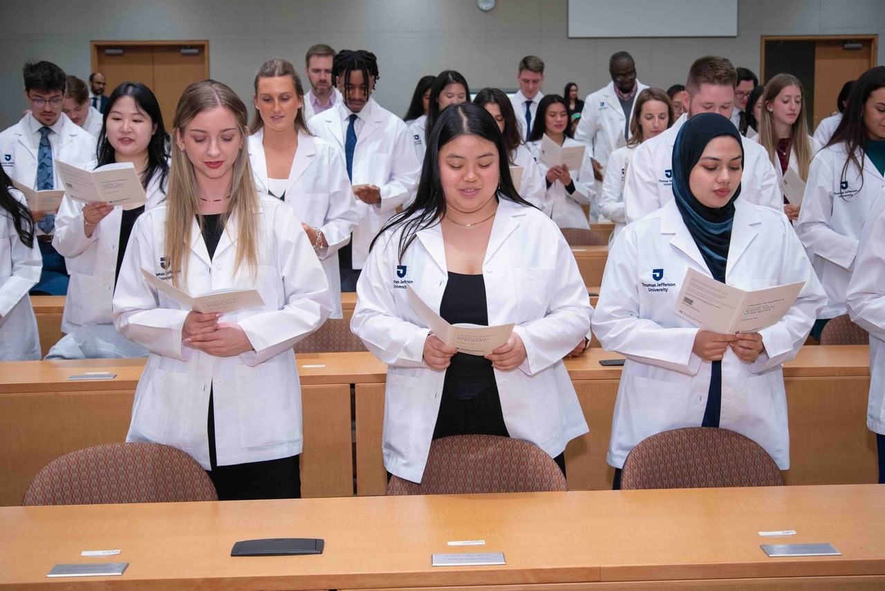 As part of the White Coat Ceremony, the Class of 2029 recited the Oath of a Pharmacist.