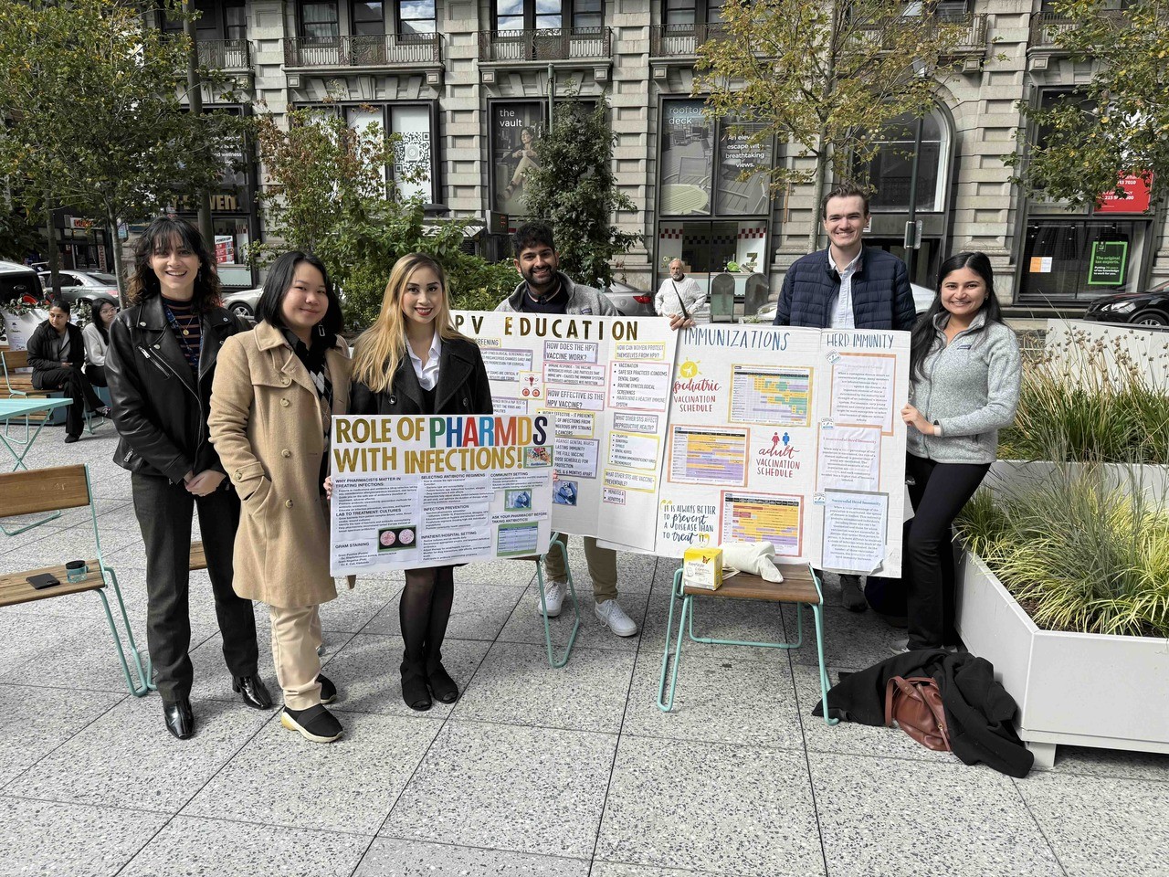 As part of the day’s activities, pharmacy students promoted the profession around Philadelphia. Students pictured here include (l-r): Rachel August, Ha My Luu, Tanya Abillar, Austin Rajput, Jake Brown and Mauli Maniar.