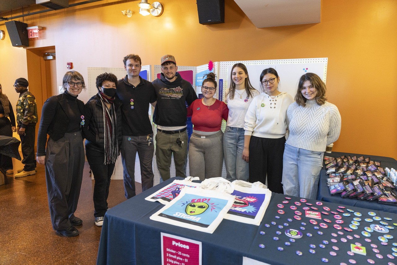 To prepare for the event, VCD faculty and students visited the Philly-based nonprofit the Everywhere Project. Pictured (l-r): Associate Professor Renee Walker and students Aliya Griffin, Sam VandenHeuvel, Roman Reed, Anna Leonard, Olivia Kriley, Maggie Zeng and Sophia Toto.