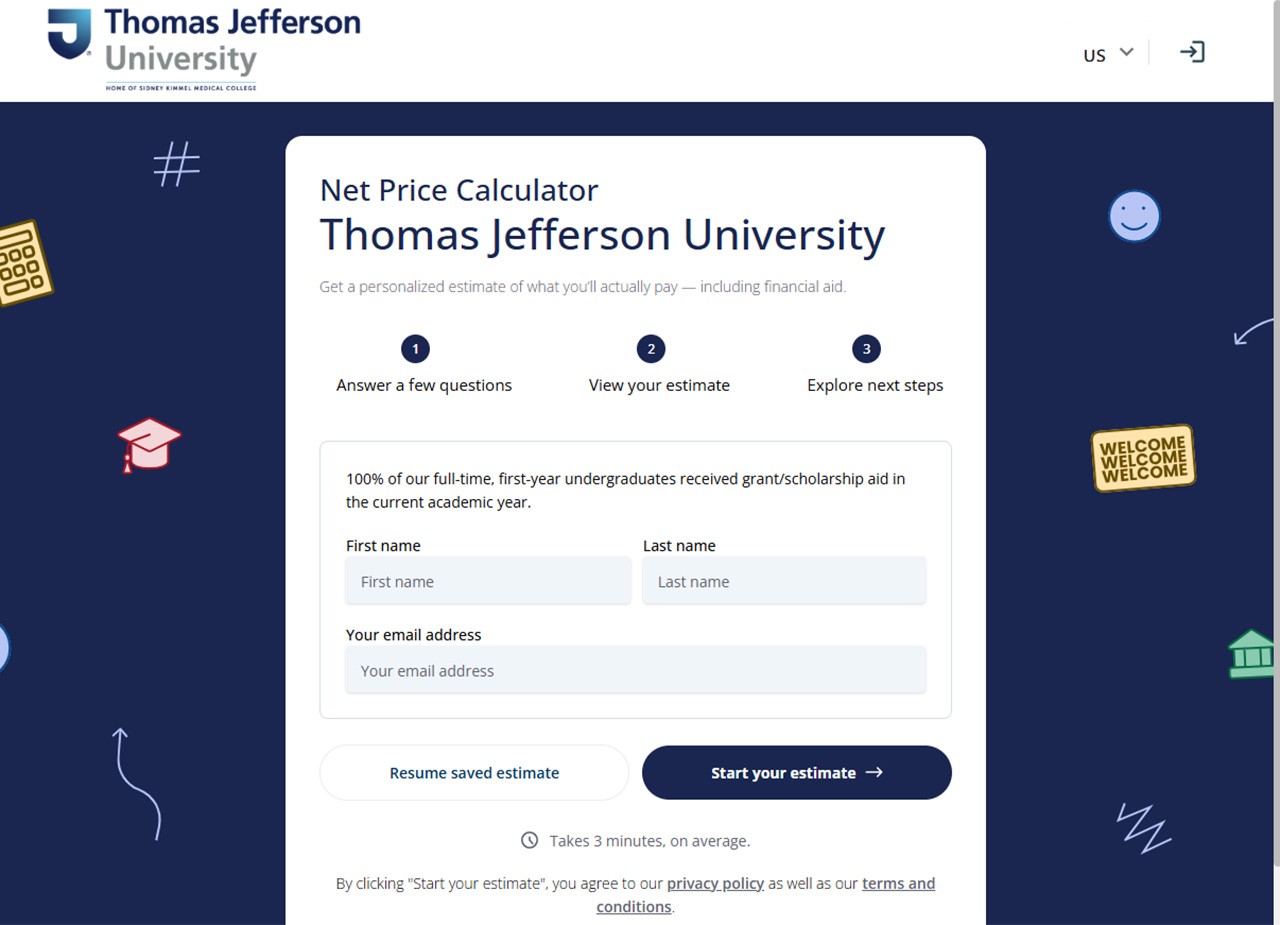 Screen shot of Net Price Calculator landing page